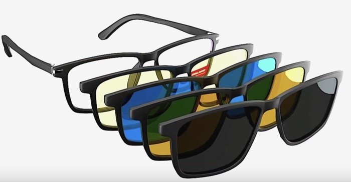 Clip on glasses are a great alternative for progressive lenses. here are multiple clips shown.